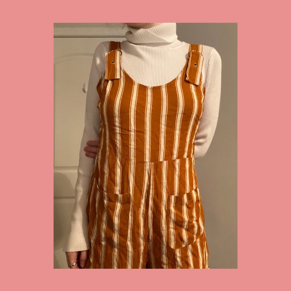 Yellow/orange O-ring roll hem striped overalls